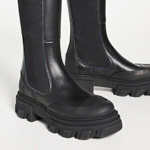 GANNI High Cleated Leather Stitched Chelsea Boots